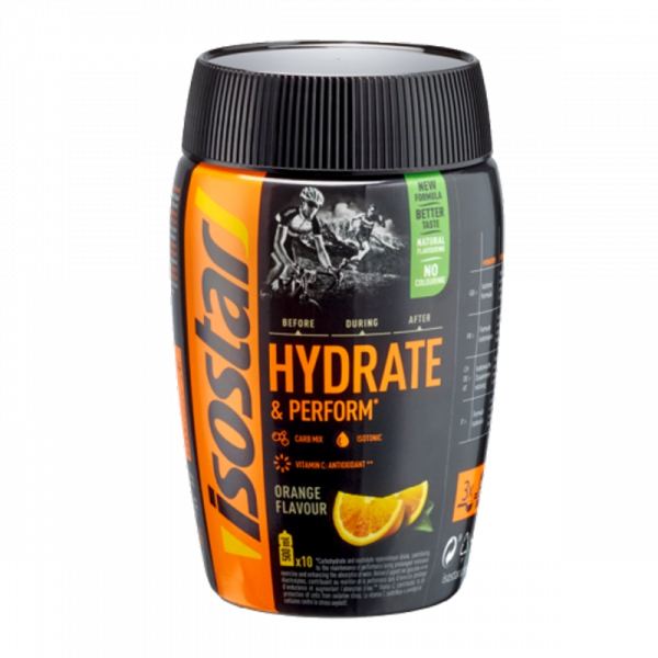 Isostar Hydrate & Perform Orange ist ein Pulver zur Herstellung eines Kohlenhydrat-Elektrolytgetränks. 