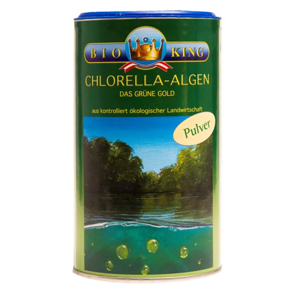 BioKing Chlorella-Algen Pulver, das grüne Gold. Aus kontrolliert ökologischer Landwirtschaft.