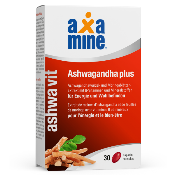 Axamine Ashwagandha plus und Moringablätter mit B-Vitaminen und Mineralstoffen