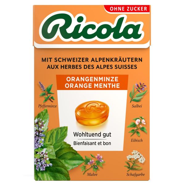 Ricola Orangen-Minze Bonbons ohne Zucker Box 50 g