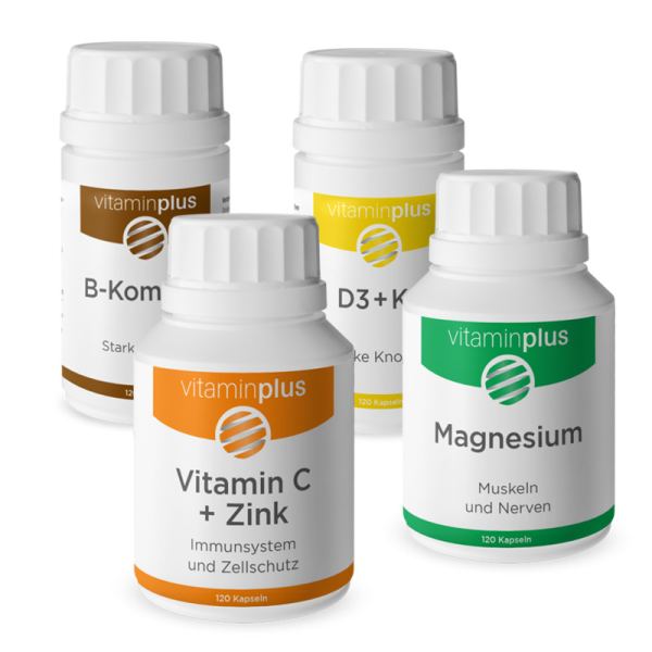 Vitaminplus B-Komplex, C + Zink, Vitamin D3 + K2 & Magnesium
