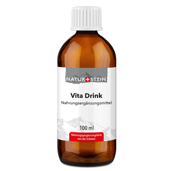 Naturstein Vita Drink ist reich an Vitamin C und Zink, ergänzt mit Echinacea und Pelargonium.