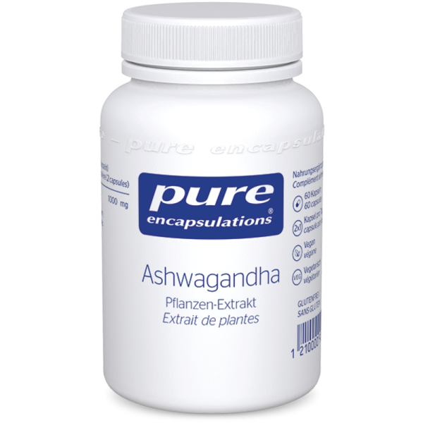 PURE Ashwagandha Kapseln. Die Ashwagandha-Wurzel wird auch als indischer Ginseng bezeichnet.