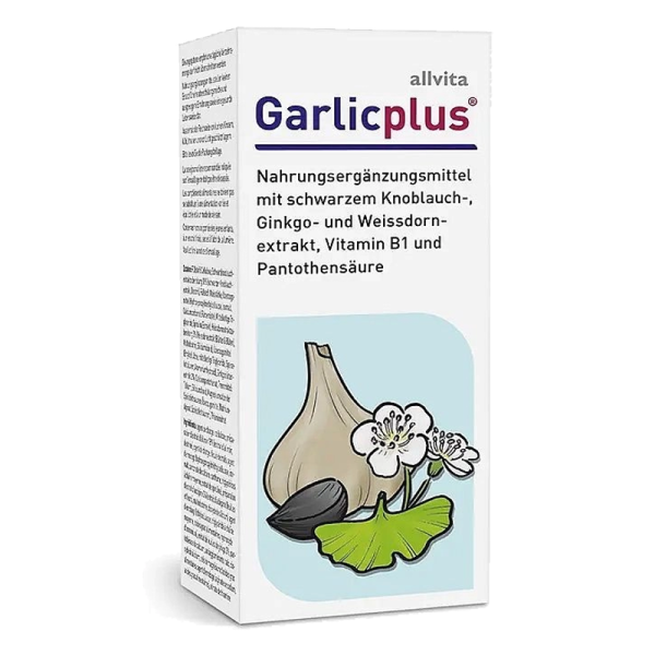 Allvita Garlicplus Filmtabletten mit schwarzem Knoblauch, Ginkgo, Weissdorn, Vitamin B1 und Pantothensäure