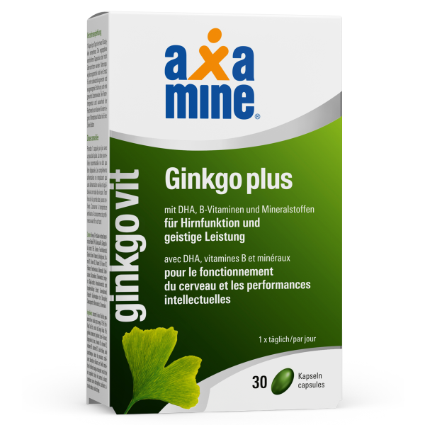 Axamine Ginkgo plus mit DHA, B-Vitaminen und Mineralstoffen für Hirnfunktion und geistige Leistung